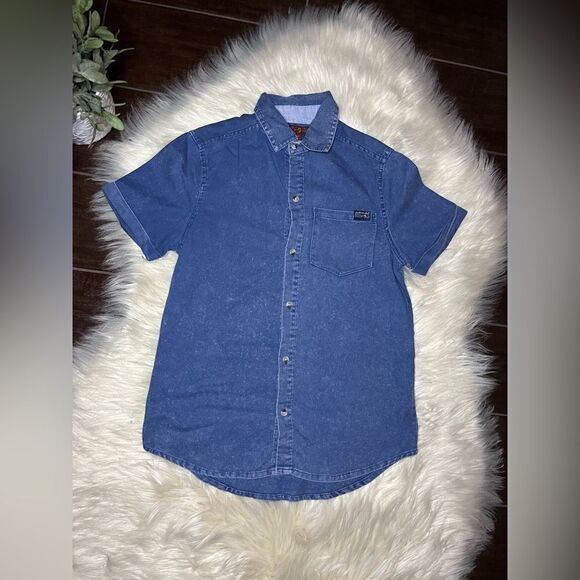 7 of all man kind textured chambray button up shirt sz medium - Picture 1 of 5